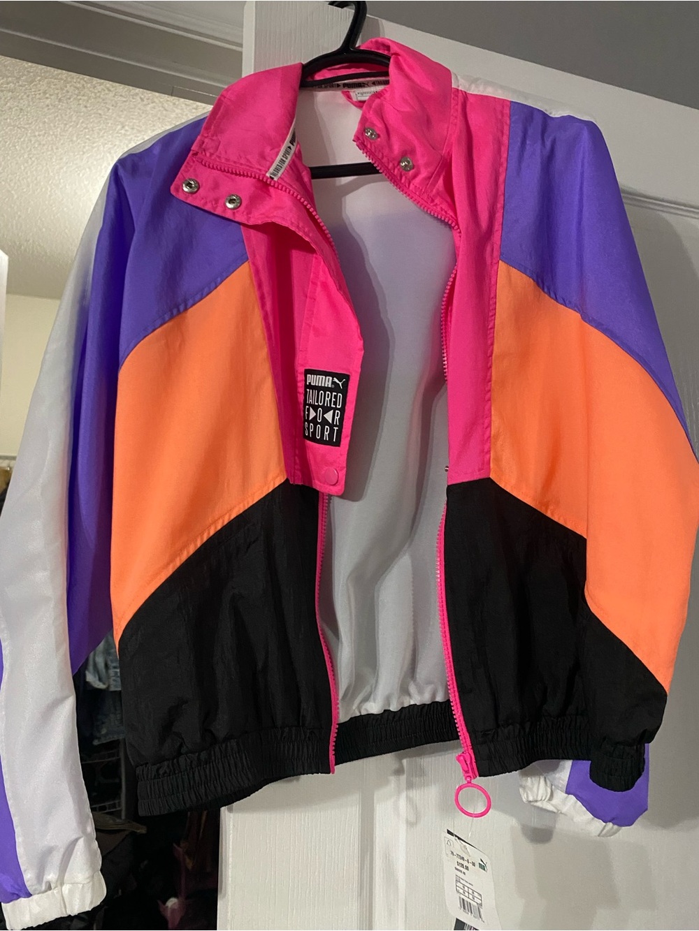 Puma Colorblock Windbreaker Jacket in Pink, Orange, Black & Purple